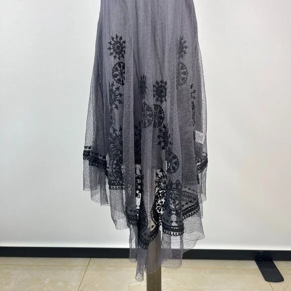 NWOT Johnny Was Biya Floral Mesh Embroidered Irregular Midi Dress Grey Size S - Picture 4 of 12